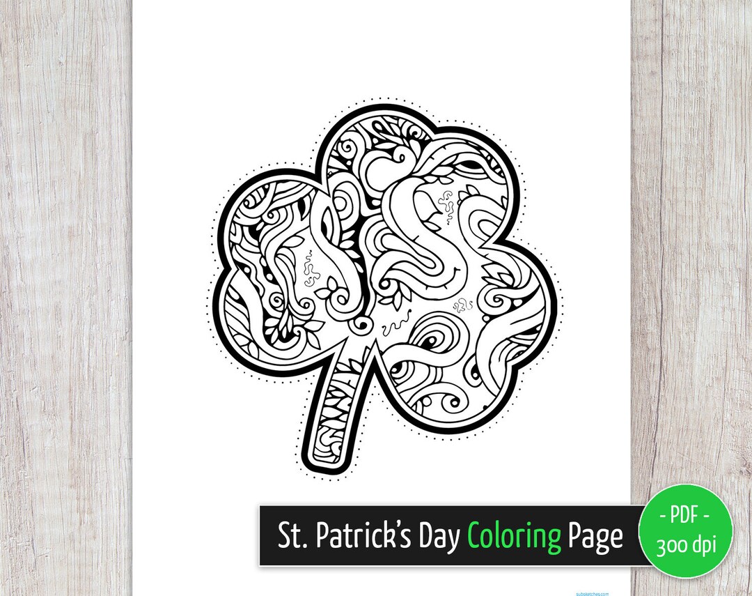 St. Patrick's Day Coloring Page | 3 Leaf Clover | Abstract Adult Coloring Page, Printable PDF ...