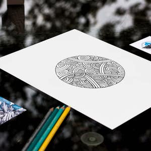 Kids Coloring Page,  Circle Design, Doodle Coloring, Instant digital download, Printable Coloring Pages - Coloring sheet, abstract art