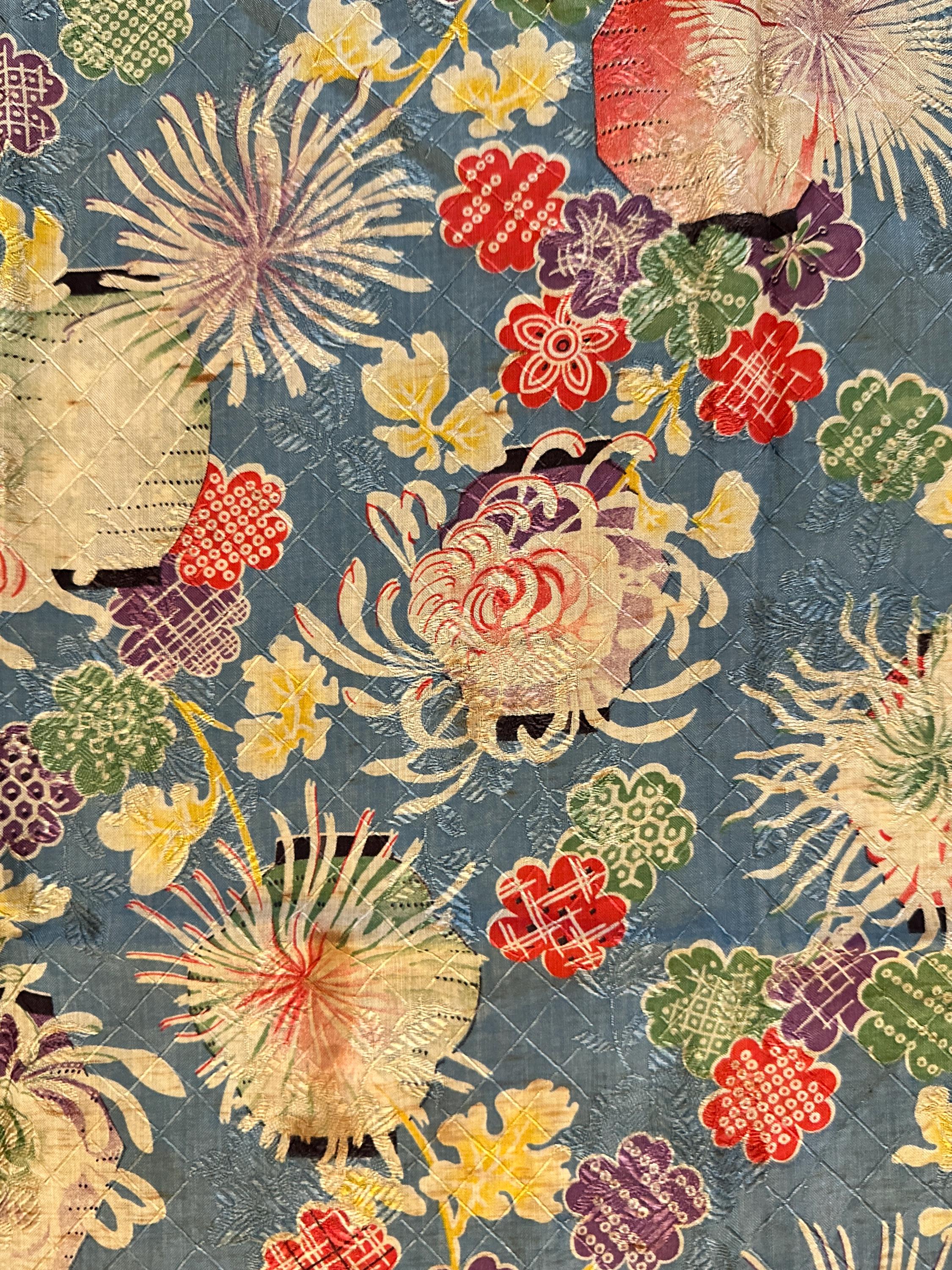 19th Century Japanese Fabric With Floral Motif - Etsy