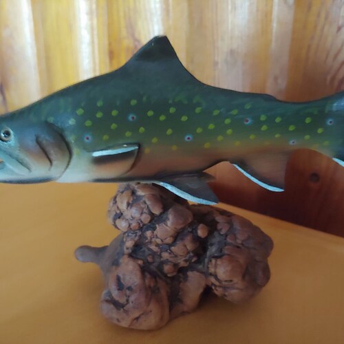 Brook shops Trout Big Sky Carvers Wood Carved Mini Sculpture B. Reel