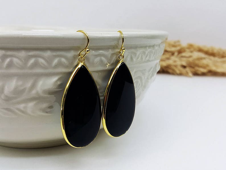 Piida Black Quartz Water Drop Earring Cat Eye Stone Jewelry Long Earring Dangle Earring Bridesmaid Gift For Mom Gift For Her