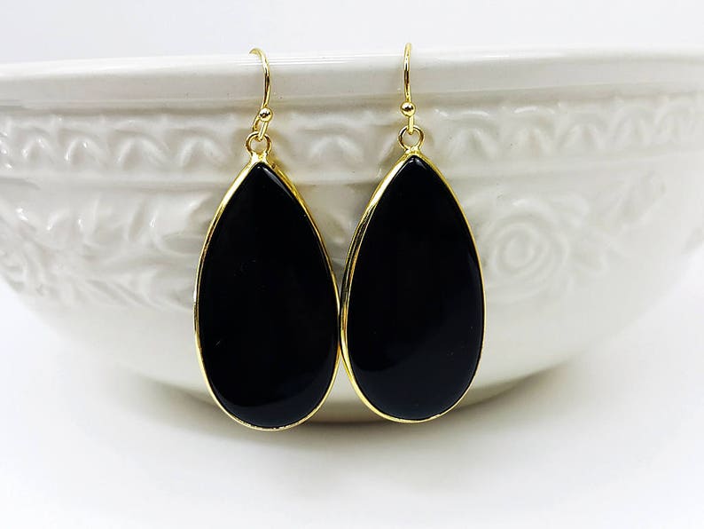 Piida Black Quartz Water Drop Earring Cat Eye Stone Jewelry Long Earring Dangle Earring Bridesmaid Gift For Mom Gift For Her
