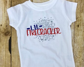 Little Firecracker Fourth of July Shirt, Independence Day Shirt for Girl, Cute Firework Shirt