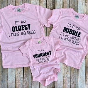 Funny Three Sibling Shirts, Brother or Sister Set of Three Shirts, Youngest Middle Oldest Child image 4