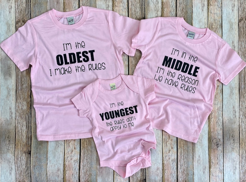 Funny Three Sibling Shirts, Brother or Sister Set of Three Shirts, Youngest Middle Oldest Child Bild 4