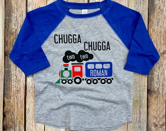 Chugga Chugga Two Two Shirt, 2 Year Old Train Birthday Raglan, Personalized Second Birthday Shirt