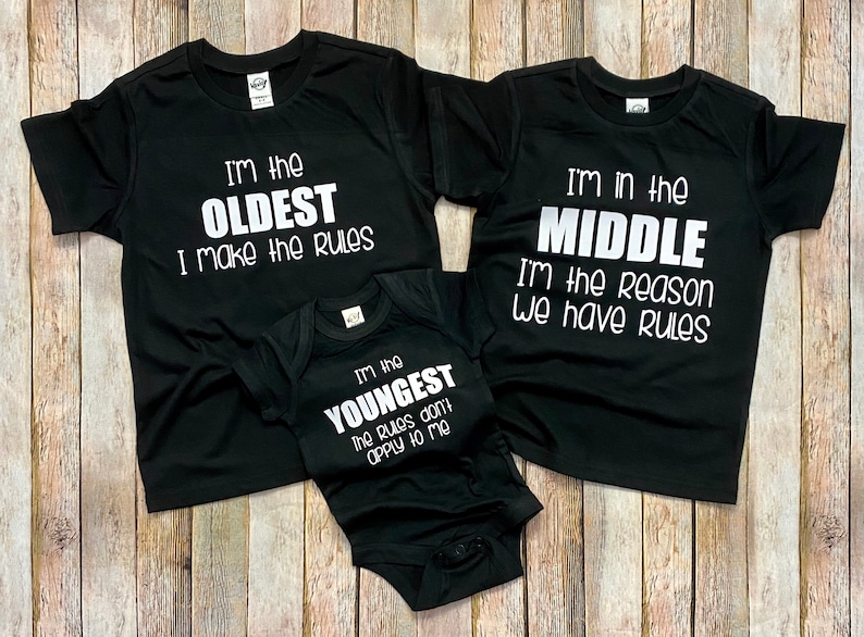 Funny Three Sibling Shirts, Brother or Sister Set of Three Shirts, Youngest Middle Oldest Child Bild 6