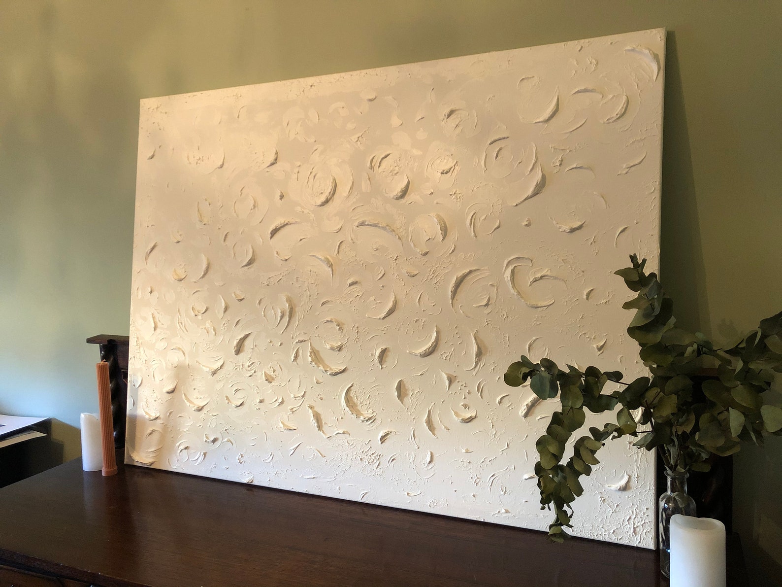 Textured art on canvas all white Etsy