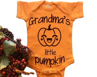 Grandma's Little Pumpkin Baby Bodysuit. Pregnancy Announcement. Reveal To Grandparents. Halloween Costume. Baby Boy Girl Bodysuit.