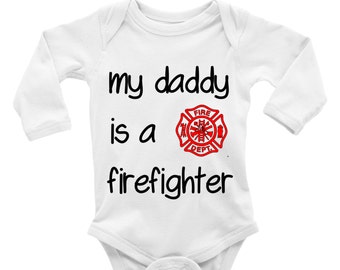 My Daddy Is A Firefighter. Baby Bodysuit. Father's Day Baby Suit. Baby Creeper. Bodysuit. Boy. Infant. New Baby. Emergency.