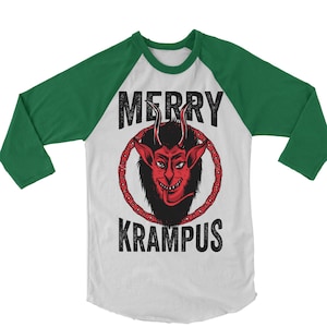 Merry Krampus Baseball Shirt. Funny Baseball Tee. Party Shirt. Unisex. Ugly Christmas Shirt. Funny Christmas Vacation Tshirt. Gift.