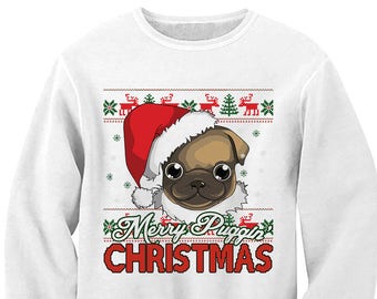 Merry Christmas Sweater. Fun Pug Sweater. Merry Puggin Christmas Sweatshirt. Ugly Sweater Contest. Pug Christmas Cheer. Unisex Fleece Shirt