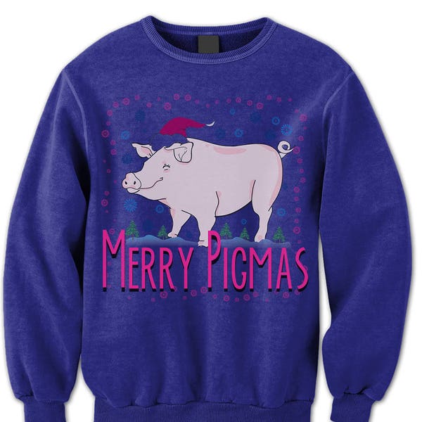 Merry Pigmas. Funny Christmas Sweatshirt. Ugly Sweater Contest. Unisex Fleece Shirt. Pig Ugly Sweater