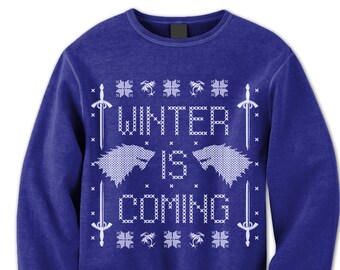 Game of Thrones Fan Sweatshirt. Sweater. Jumper.Winter Is Coming. Pulower. Wolf. Sword. Winterfell. Ugly Sweater. Party. Contest.