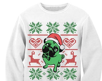 Merry Christmas. Pug Christmas Sweatshirt. Ugly Sweater Contest. Pug Sweater. Christmas Cheer. Unisex Fleece Shirt. Merry Christmas Sweater.