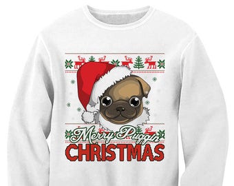 Fun Pug Sweater. Merry Puggin Christmas Sweatshirt. Ugly Sweater Contest. Pug Christmas Cheer. Unisex Fleece Shirt. Merry Christmas Sweater.