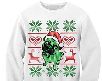 Unisex Fleece Shirt. Merry Christmas Sweater. Pug Christmas Sweatshirt. Ugly Sweater Contest. Pug Sweater. Christmas Cheer. Unisex Funny Tee