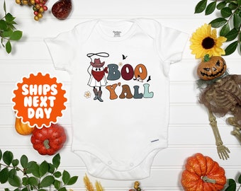 Boo Y'all Halloween Onesie: Retro Cowboy Ghost Baby Bodysuit