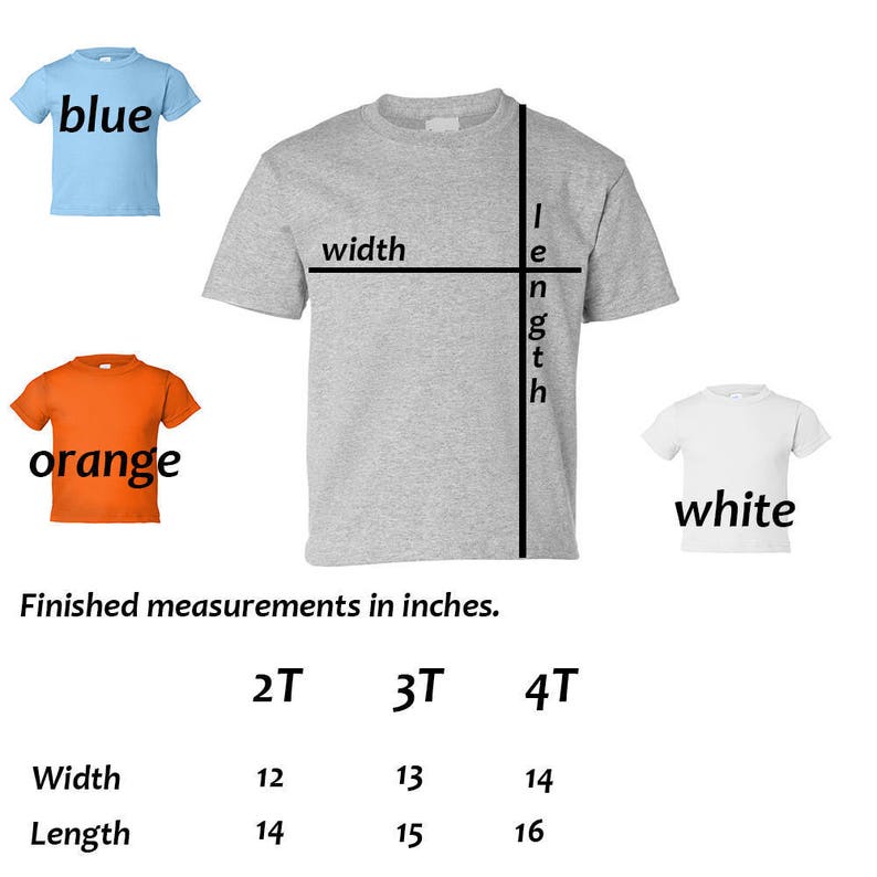 Pu&ograve; includere: Una maglietta grigio chiaro con misure in centimetri. La maglietta ha una larghezza di 30-36 cm e una lunghezza di 36-41 cm. Ci sono anche magliette blu, arancioni e bianche nell'immagine.