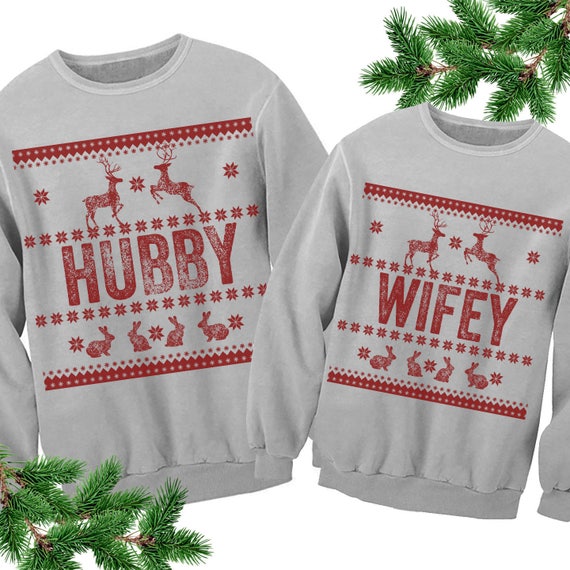 Hubby wifey christmas sweaters Clearance