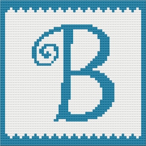 May include: A blue letter B with a decorative swirl on the left side, centered on a white background with a blue border.