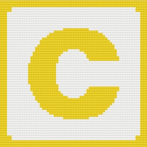 May include: A yellow letter C in a white square with a yellow border.