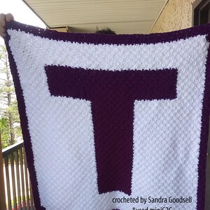 Letter T, Small Block Afghan, Crochet Pattern, Corner to Corner, C2C
