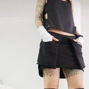 Mini skirt with pockets/cyberpunk black skirt/futuristic mini skirt image 1