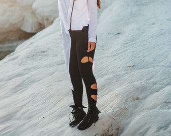 Cotton ripped leggings/Black cropped yoga leggings