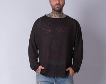 Men's Oversized Black Long Sleeve Shirt: Comfy Festival Top