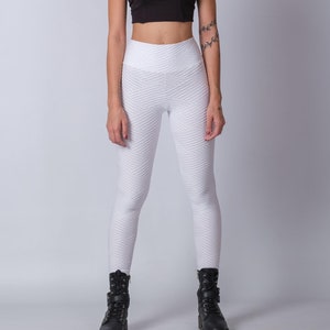 High Waist Thick & Stretchy Leggings/Soft Comfy Yoga Pants/Geometry Print/Unique Pattern Pants/ White Designer Leggings/Party Tights