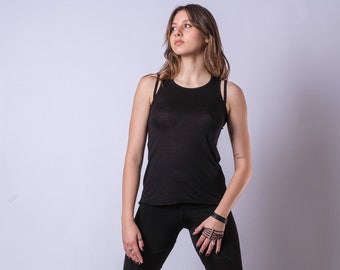 Zwarte katoenen tanktop: mouwloze A-lijn zomertop