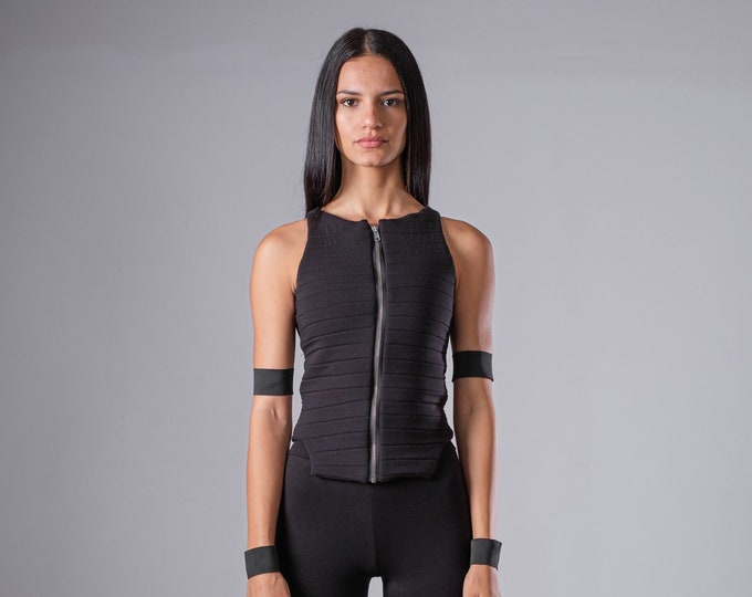 Futuristic women's vest/Edgy women's vest with zip/Cyberpunk vest