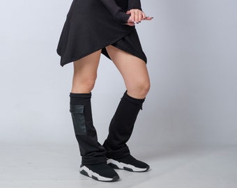 Calcetines de botas negros/Calentadores de piernas largas/Puños de botas forrados cálidos/Calentadores de piernas de algodón de invierno/Moda Cyberpunk