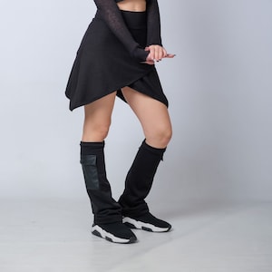 Black Boot Socks/Long Leg Warmers/Warm Lined Boot Cuffs/Winter Cotton Leg Warmers/Cyberpunk Fashion