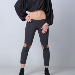 Women&#39;s Cotton Lycra Leggings/Biker Knee Leggings/Designer Leggings/Skinny Pants/Cut Out Yoga Pants