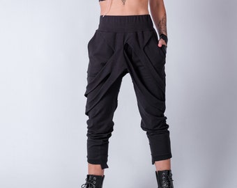 Pantalon baggy urbain avec jupe/pantalon cyberpunk/pantalon taille haute/vêtements androgynes/mode post-apocalyptique