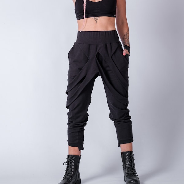 Urban Baggy Pants With Skirt/Cyberpunk Pants/High Waist Pants/Androgynous Clothing/Post Apocalyptic Fashion