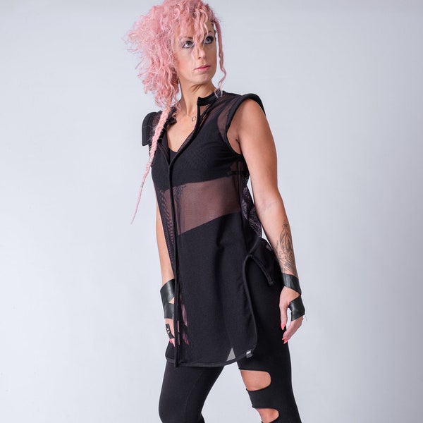Black Mesh Vest Etsy