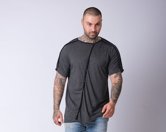 Camiseta de algodón negra para hombre: corte holgado, manga corta