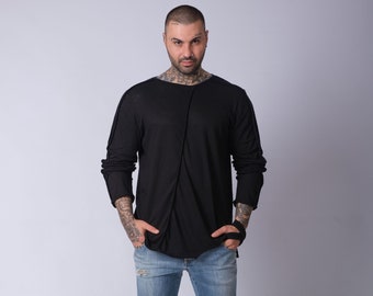 Asymmetric Black Long Sleeve Top: Comfy Burning Man Festival Shirt