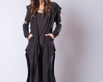 New Long Hooded Asymmetric Cardigan/Avant Garde split sleeve jacket/Gothic Women's Jacket/Cloak With Hood