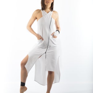 sleeveless front zipper asymmetric dress/halter sports back side splits casual dress image 1