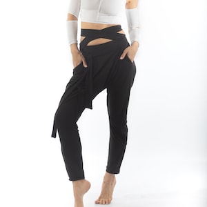 Cotton Drop Crotch Pants/Gothic Casual Baggy Trousers/Cyberpunk Black Pants