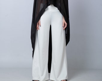 Pantaloni Bianchi Larghi in Jersey a Gamba Ampia: Vita Elasticizzata, Moda Curvy