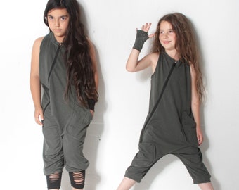 Kids sleeveless drop crotch jumpsuit/Kids harem romper