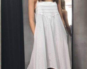 Cotton Asymmetrical Maxi Dress: Sleeveless Summer Dress with Pockets