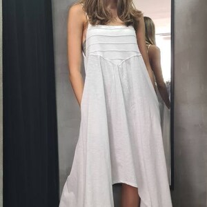 Cotton Asymmetrical Maxi Dress: Sleeveless Summer Dress with Pockets