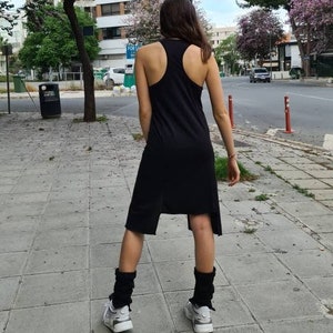Asymmetric cotton women's dress/Cyberpunk v neck dress/Post apocalyptic casual dress