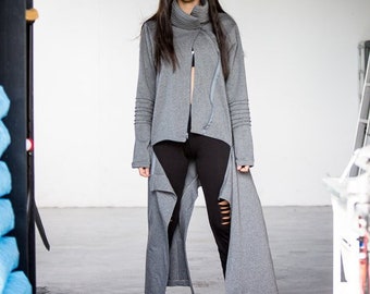 High collar side zip jacket /Asymmetric futuristic jacket with zippers/Post apocalyptic high collar women's jacket/Cyberpunk zip jacket